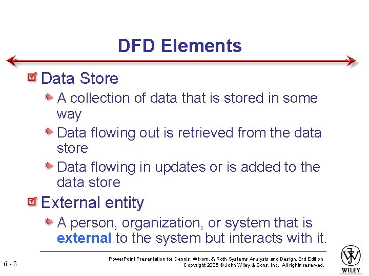 DFD Elements Data Store A collection of data that is stored in some way