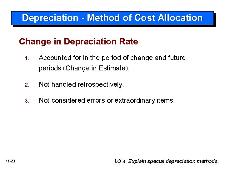 Depreciation - Method of Cost Allocation Change in Depreciation Rate 1. Accounted for in