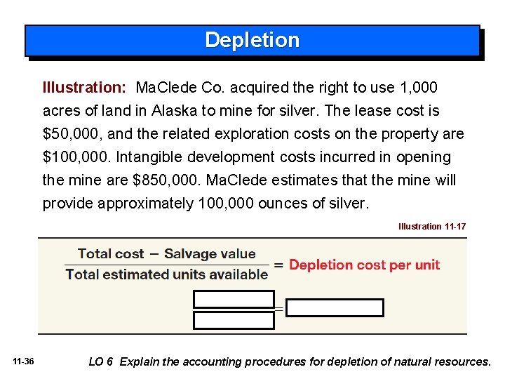 Depletion Illustration: Ma. Clede Co. acquired the right to use 1, 000 acres of