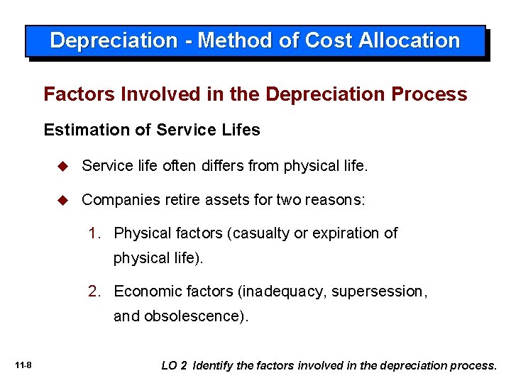 Depreciation - Method of Cost Allocation Factors Involved in the Depreciation Process Estimation of