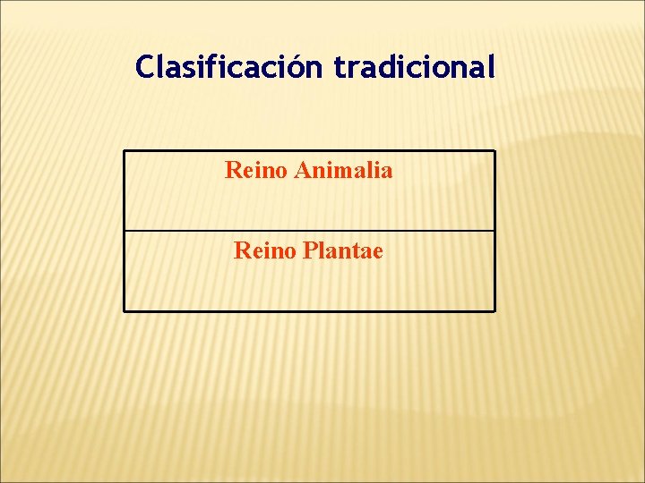 Clasificación tradicional Reino Animalia Reino Plantae 