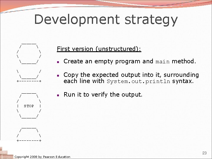 Development strategy ______ /   / ______/ +----+ ______ /  | STOP
