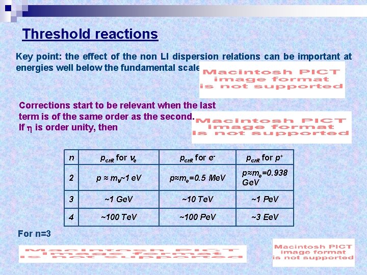 Threshold reactions Key point: the effect of the non LI dispersion relations can be