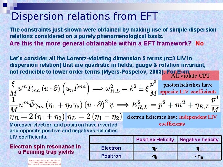 Dispersion relations from EFT The constraints just shown were obtained by making use of