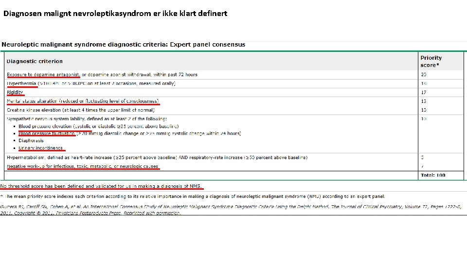 Diagnosen malignt nevroleptikasyndrom er ikke klart definert 