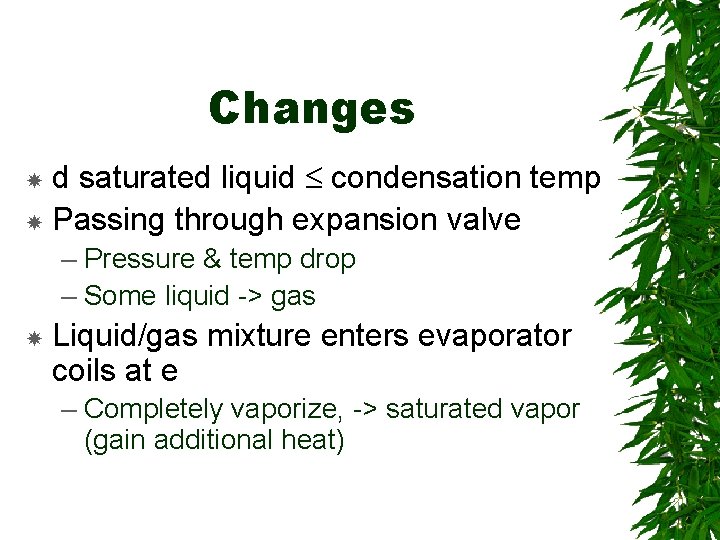 Changes d saturated liquid condensation temp Passing through expansion valve – Pressure & temp