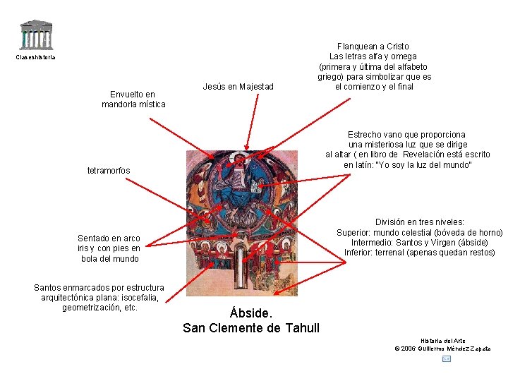 Claseshistoria Envuelto en mandorla mística Jesús en Majestad Flanquean a Cristo Las letras alfa