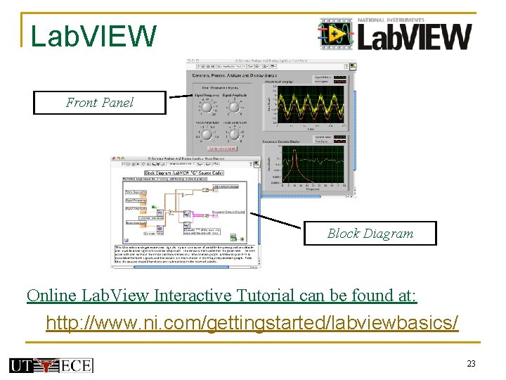 Lab. VIEW Front Panel Block Diagram Online Lab. View Interactive Tutorial can be found Lab. VIEW Front Panel Block Diagram Online Lab. View Interactive Tutorial can be found