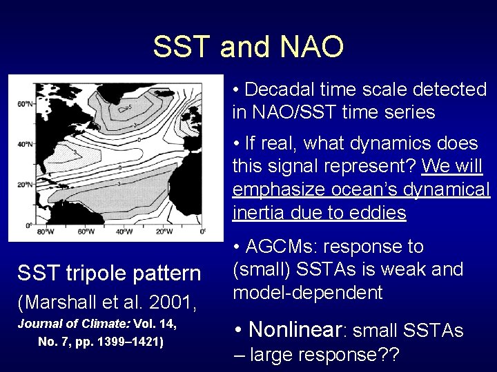 SST and NAO • Decadal time scale detected in NAO/SST time series • If