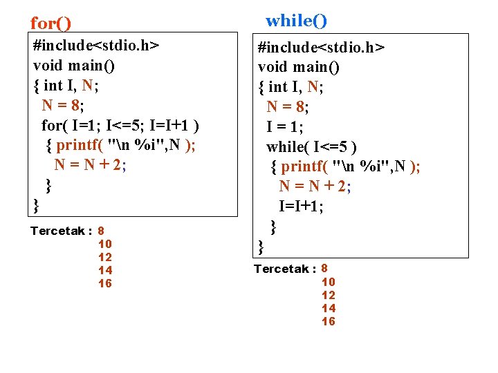 for() #include<stdio. h> void main() { int I, N; N = 8; for( I=1;