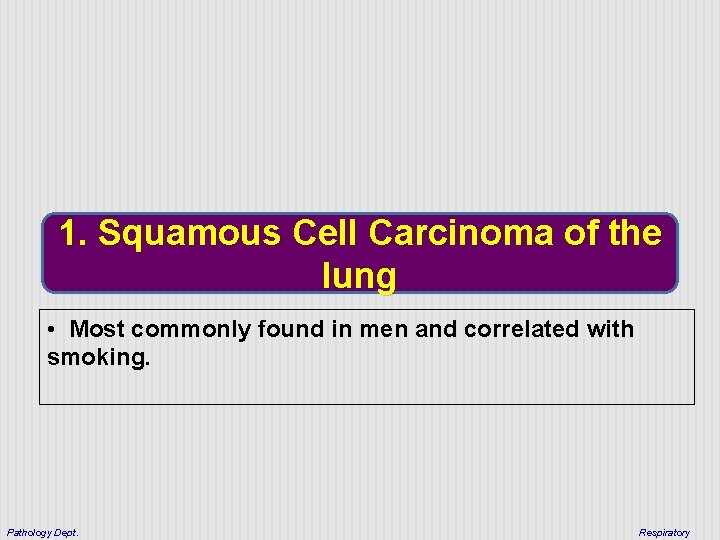 1. Squamous Cell Carcinoma of the lung • Most commonly found in men and