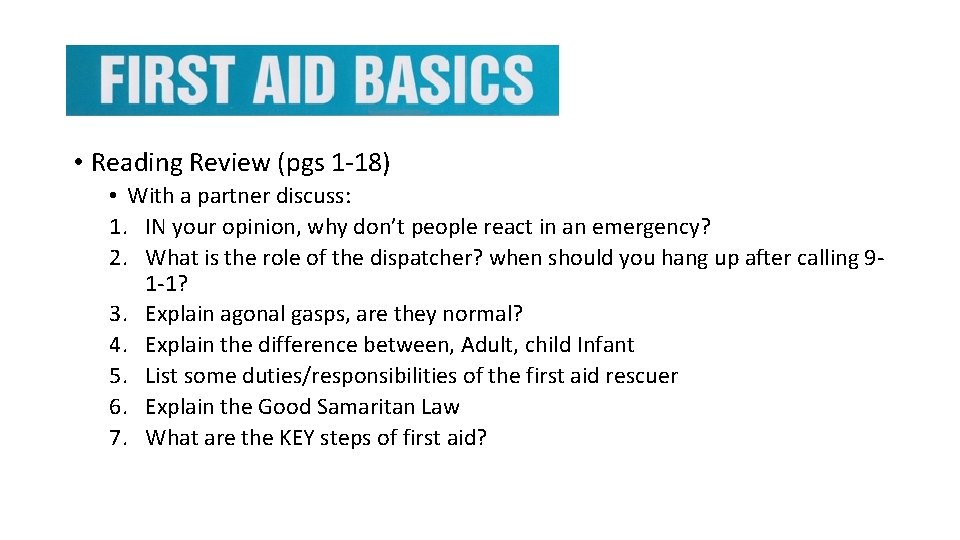  • Reading Review (pgs 1 -18) • With a partner discuss: 1. IN