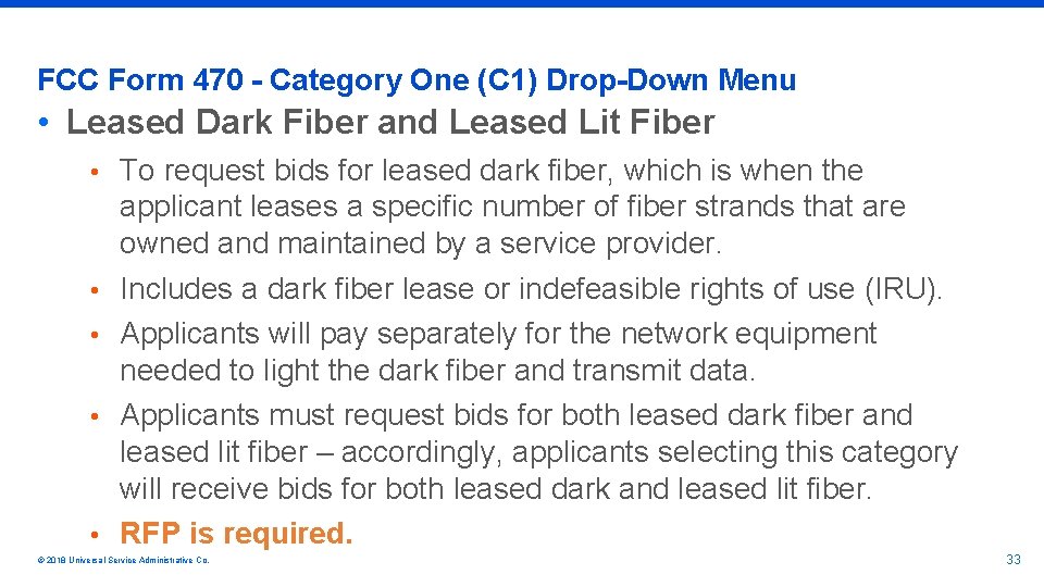 FCC Form 470 - Category One (C 1) Drop-Down Menu • Leased Dark Fiber