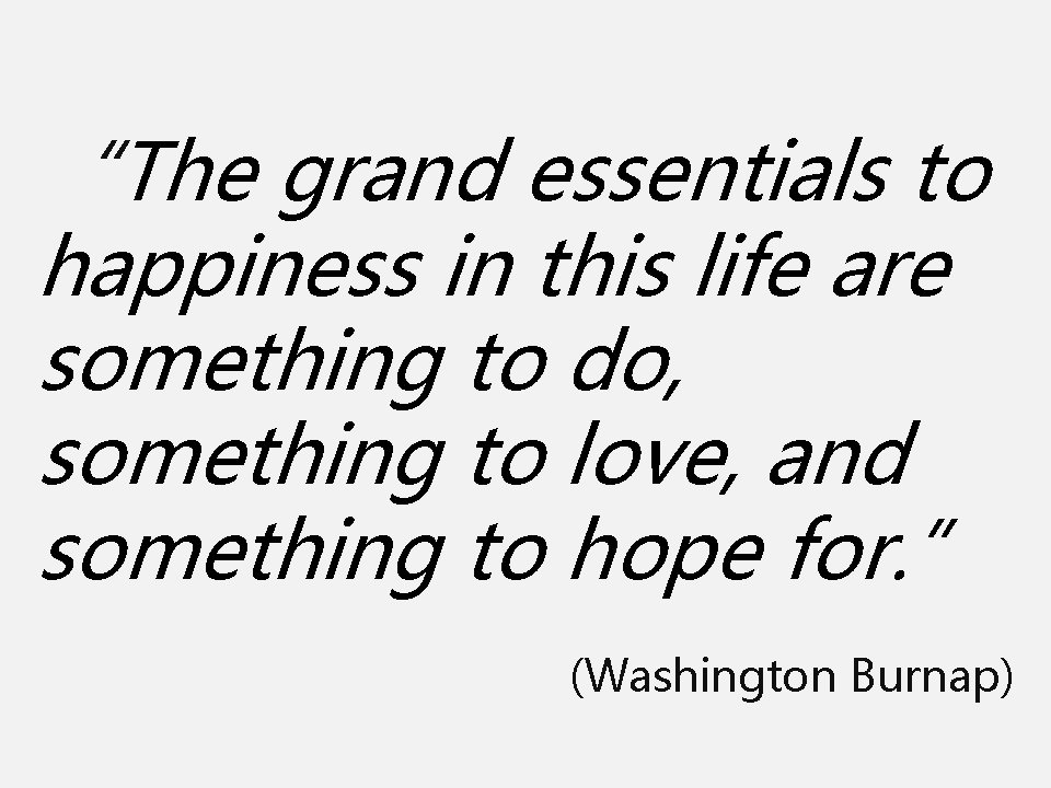 “The grand essentials to happiness in this life are something to do, something to