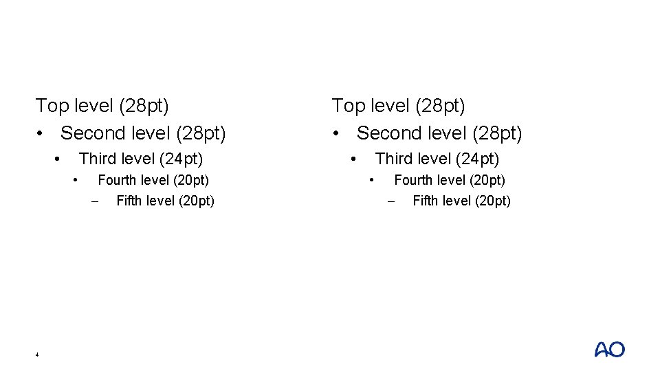 Top level (28 pt) • Second level (28 pt) • Third level (24 pt)