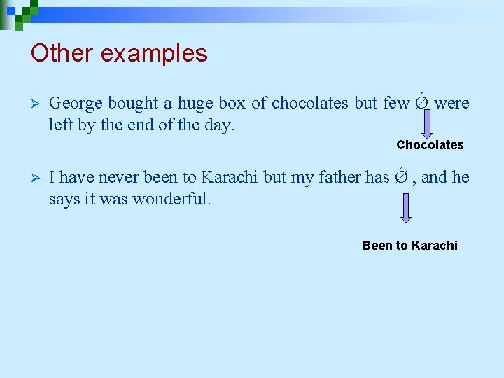 Other examples Ø George bought a huge box of chocolates but few Ǿ were Other examples Ø George bought a huge box of chocolates but few Ǿ were