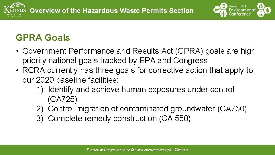 Overview of the Hazardous Waste Permits Section GPRA Goals • Government Performance and Results