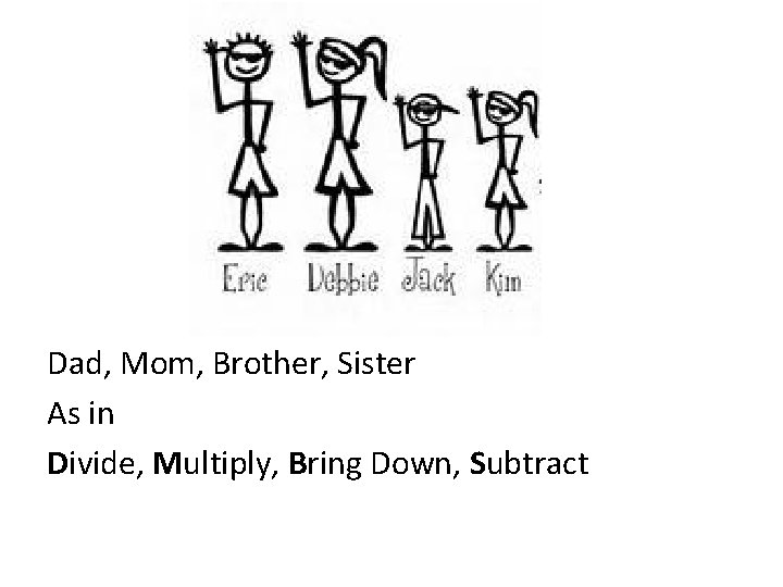 Dad, Mom, Brother, Sister As in Divide, Multiply, Bring Down, Subtract 