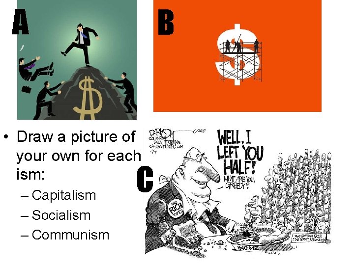 A B • Draw a picture of your own for each ism: – Capitalism