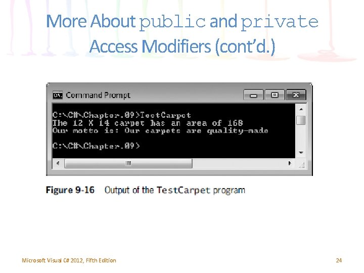 More About public and private Access Modifiers (cont’d. ) Microsoft Visual C# 2012, Fifth More About public and private Access Modifiers (cont’d. ) Microsoft Visual C# 2012, Fifth