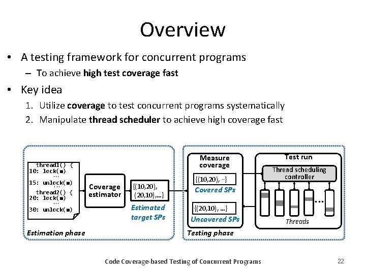 Overview • A testing framework for concurrent programs – To achieve high test coverage