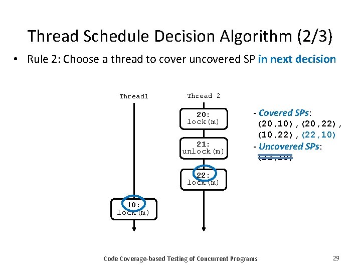Thread Schedule Decision Algorithm (2/3) • Rule 2: Choose a thread to cover uncovered