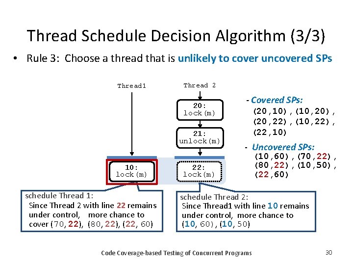 Thread Schedule Decision Algorithm (3/3) • Rule 3: Choose a thread that is unlikely