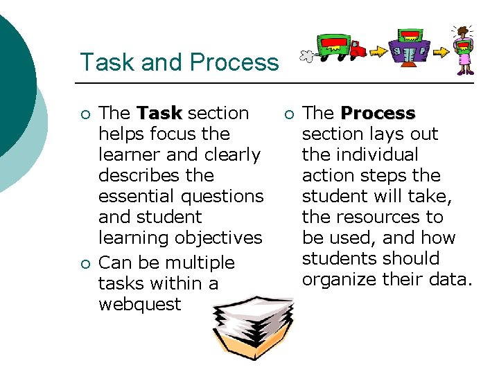 Task and Process ¡ ¡ The Task section helps focus the learner and clearly