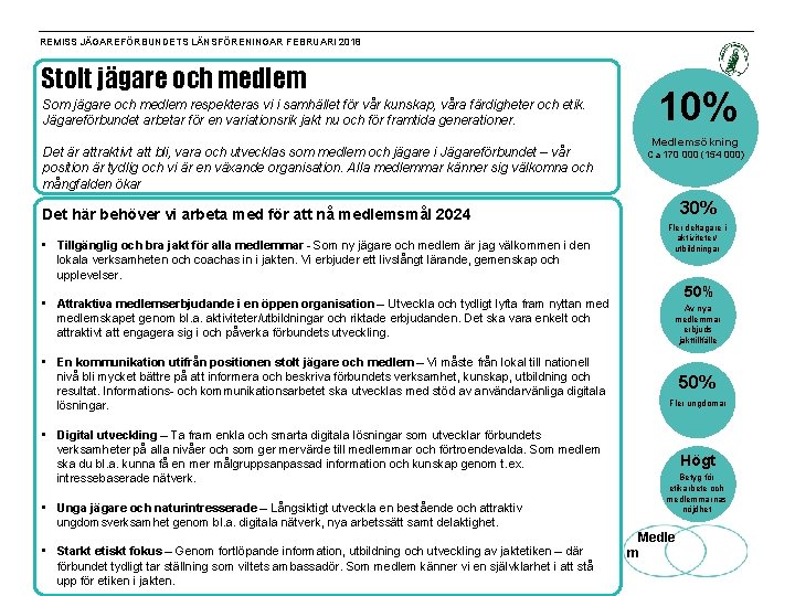 REMISS JÄGAREFÖRBUNDETS LÄNSFÖRENINGAR FEBRUARI 2018 Stolt jägare och medlem Som jägare och medlem respekteras