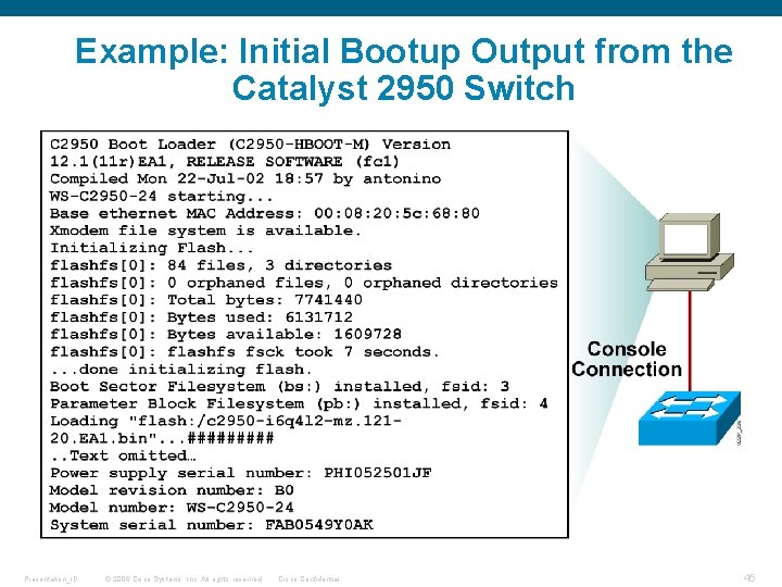 Example: Initial Bootup Output from the Catalyst 2950 Switch Presentation_ID © 2006 Cisco Systems,