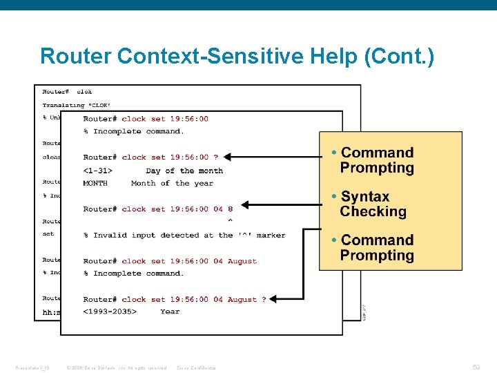 Router Context-Sensitive Help (Cont. ) Presentation_ID © 2006 Cisco Systems, Inc. All rights reserved.