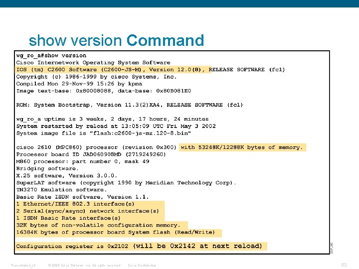 show version Command Presentation_ID © 2006 Cisco Systems, Inc. All rights reserved. Cisco Confidential