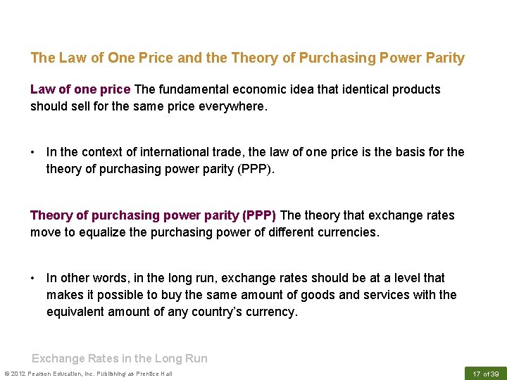 The Law of One Price and the Theory of Purchasing Power Parity Law of