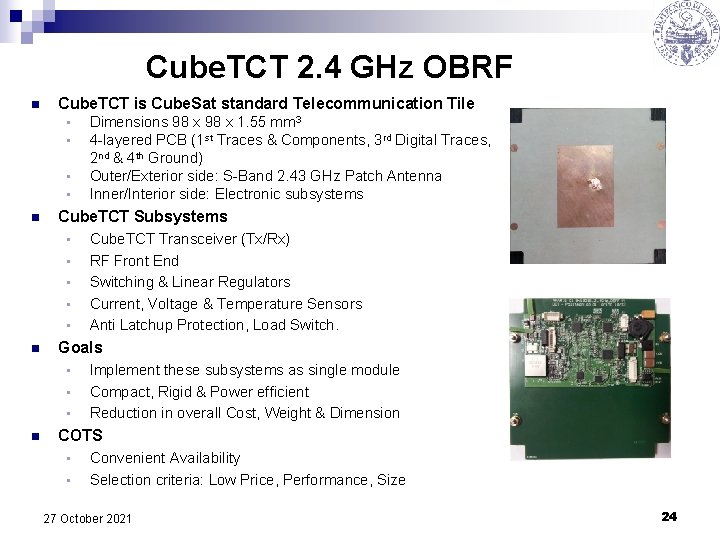 Cube. TCT 2. 4 GHz OBRF n Cube. TCT is Cube. Sat standard Telecommunication