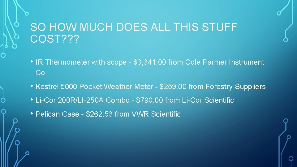 SO HOW MUCH DOES ALL THIS STUFF COST? ? ? • IR Thermometer with