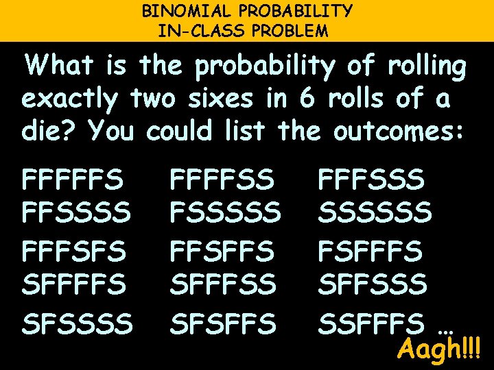 BINOMIAL PROBABILITY IN-CLASS PROBLEM What is the probability of rolling exactly two sixes in