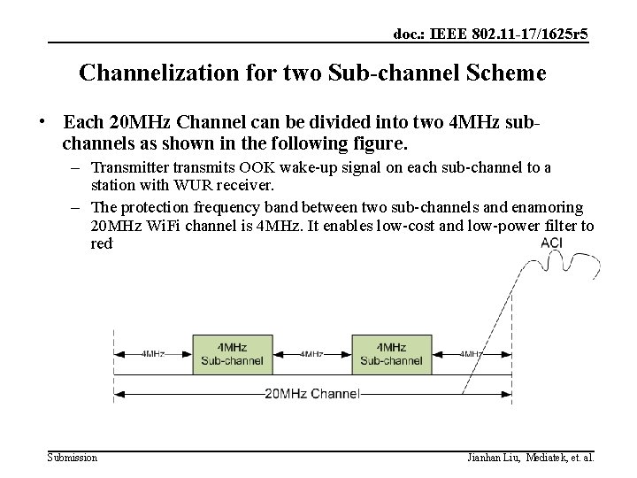 doc. : IEEE 802. 11 -17/1625 r 5 Channelization for two Sub-channel Scheme •