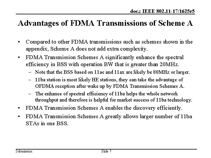 doc. : IEEE 802. 11 -17/1625 r 5 Advantages of FDMA Transmissions of Scheme