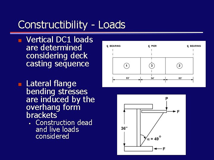 Constructibility - Loads n n Vertical DC 1 loads are determined considering deck casting