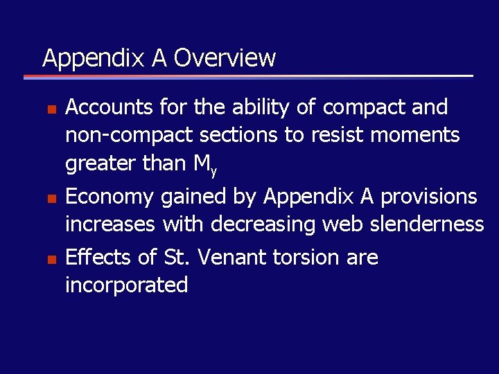 Appendix A Overview n n n Accounts for the ability of compact and non-compact