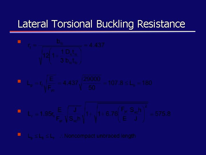 Lateral Torsional Buckling Resistance n n 