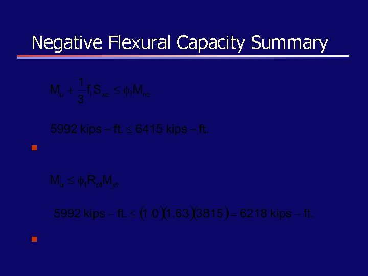 Negative Flexural Capacity Summary n n 