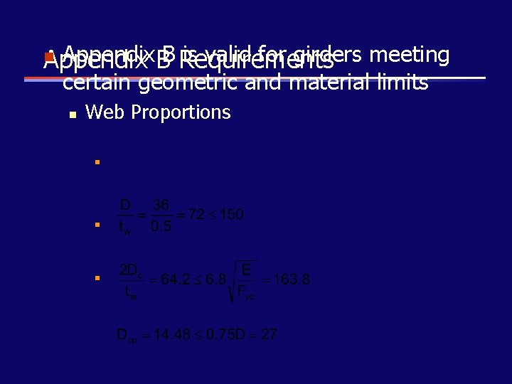 Appendix. BB Requirements is valid for girders meeting Appendix n certain geometric and material