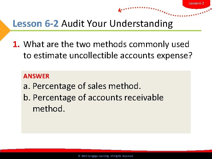 Lesson 6 -2 Audit Your Understanding 1. What are the two methods commonly used