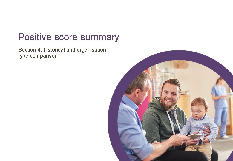 Positive score summary Section 4: historical and organisation type comparison 