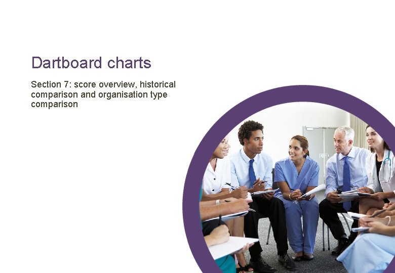 Dartboard charts Section 7: score overview, historical comparison and organisation type comparison 