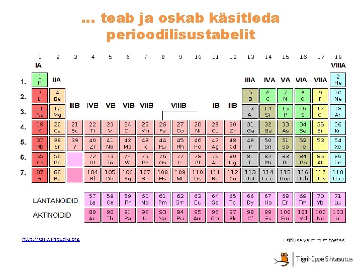 … teab ja oskab käsitleda perioodilisustabelit http: //en. wikipedia. org … teab ja oskab käsitleda perioodilisustabelit http: //en. wikipedia. org