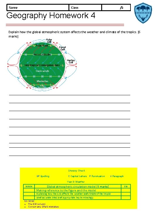 Name Class /6 Geography Homework 4 Explain how the global atmospheric system affects the