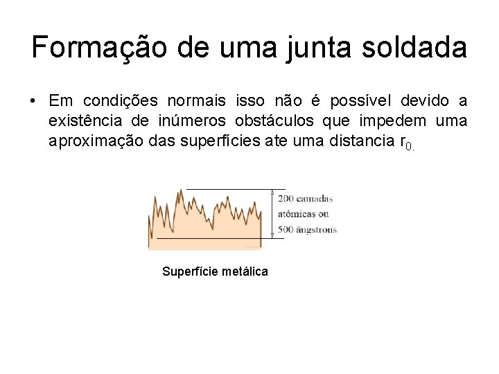 Formação de uma junta soldada • Em condições normais isso não é possível devido