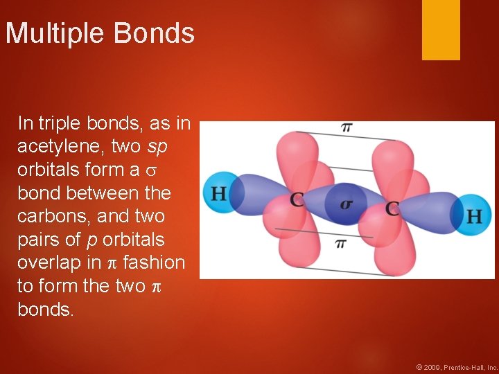 Multiple Bonds In triple bonds, as in acetylene, two sp orbitals form a bond
